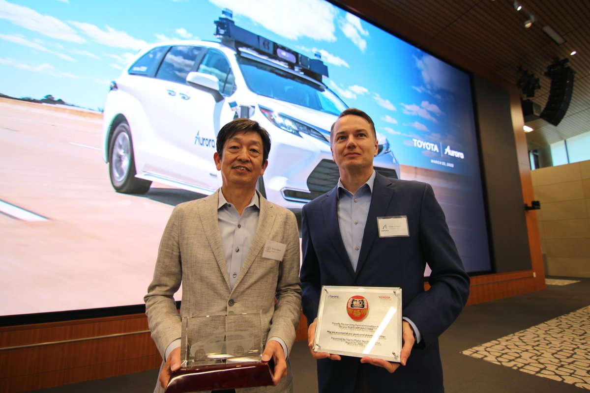 chris_urmson's tweet image. Today I'm in a truck driven by the #AuroraDriver, but yesterday I had the honor to ride with Ogawa-san, President & CEO of @ToyotaMotorCorp in a Sienna also driven by the Aurora Driver. How cool is that?
Together, we are making great progress. I couldn’t be more excited!