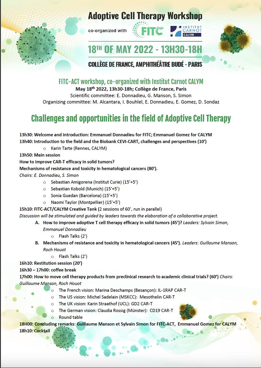 #event: Have you seen the final version of our workshop? Don't miss out on a great opportunity to meet other actors in the field of adoptive cell therapy
Register here: fitcancer.fr/workshop-fitc-…