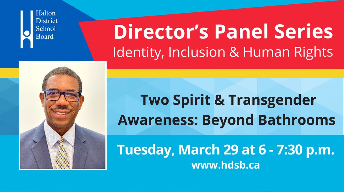 NEWS RELEASE: #HDSB hosts Director’s Panel Series on Identity, Inclusion &amp; Human Rights. 

The next session in the panel series will be: Two Spirit &amp; Transgender Awareness: Beyond Bathrooms on Tuesday, March 29 at 6 - 7:30 p.m. 

Learn more: hdsb.ca/our-board/Page…