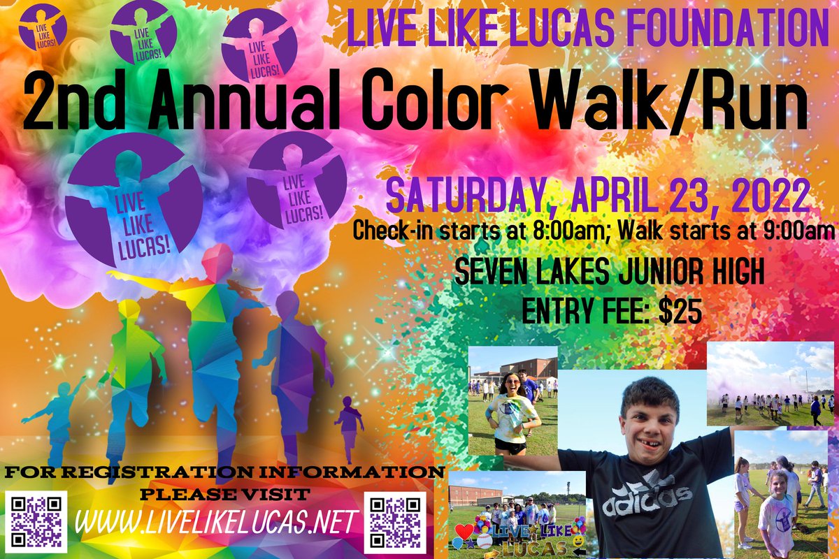 LiveLikeLucas14's tweet photo. The Live Like Lucas Color Run is one month away!  If you register now, you are guaranteed to receive a bag full of goodies including a LiveLikeLucas T-Shirt for the event.   Hope to see everyone there!  LIVE LIKE LUCAS!!!

https://t.co/YH7aFXg77G https://t.co/qvKK4MIgEU