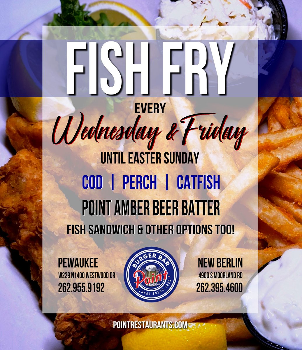 pointburgerbar's tweet photo. Fish Fry Wednesday!
🐟🐟🐟
YUM!
#PointBurgerBar #PointBurgerBarNewBerlin #PointBurgerBarPewaukee https://t.co/BSF3TImj2j