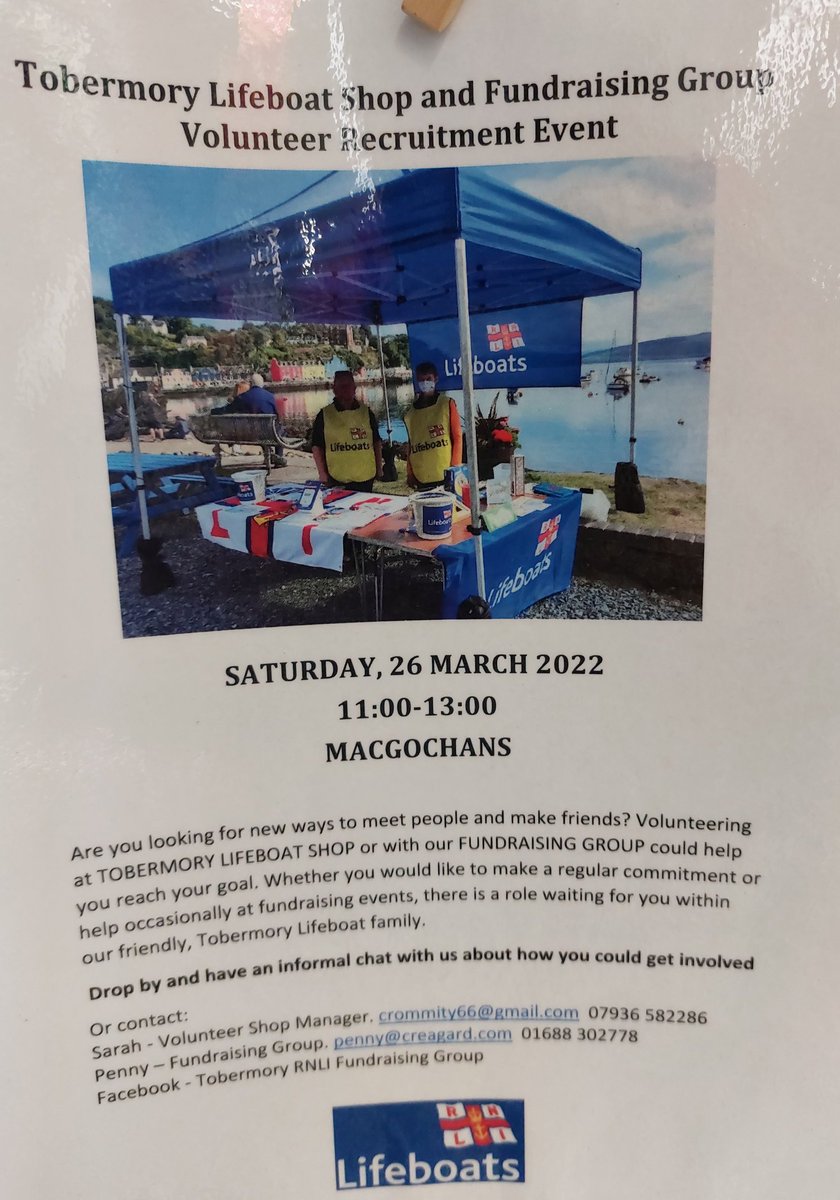 Are you looking for new ways to meet people and make friends? Why not volunteer for the RNLI fundraising team.  Pop along to Macgochans this Saturday to find out more.