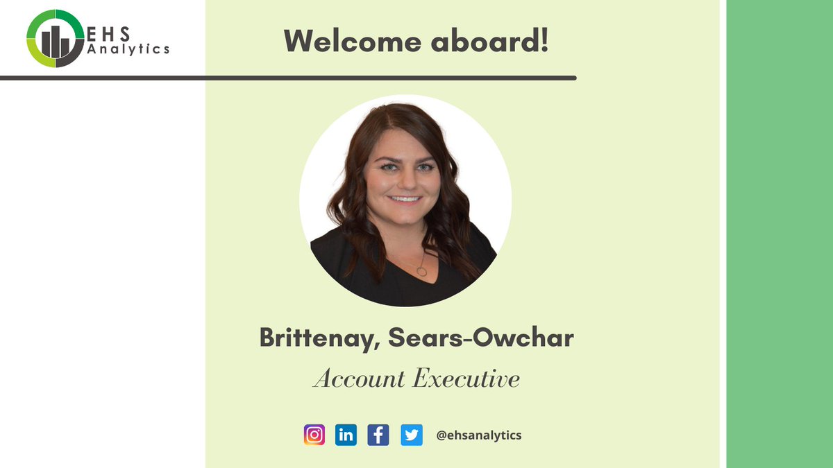 ehsanalytics's tweet photo. Warmest of welcomes to Britt, our new account executive! Today marks one week since you've joined us! We're glad to have you here! You bring a unique perspective and background to our team, and we can’t wait to see what you’ll do with it. 💚

#ehsanalytics #welcomeaboard #sales https://t.co/sxyJ0JGyNB