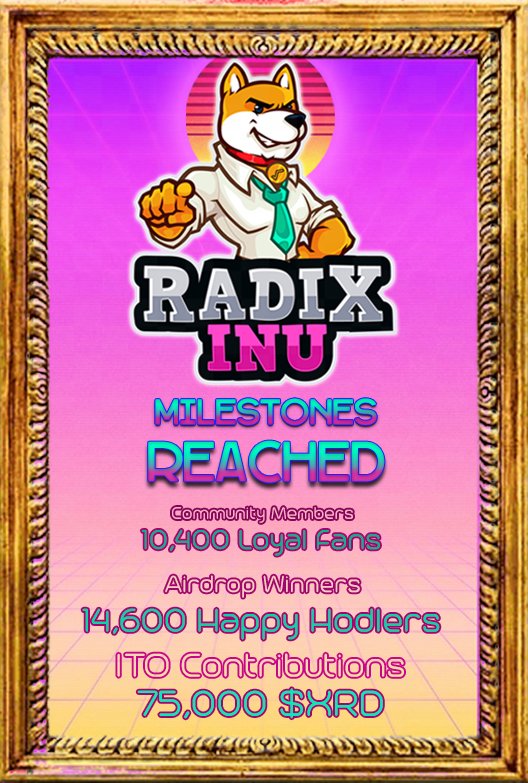 Time to wake up, #RadixInu Army! Time for another wooflicious #airdrop from the first and only deflationary charitable token on the #radix platform. Follow, like &amp; retweet this to share in 200 billion $INU in the next 72 hours. Enter here: radixinu.com/radix-inu-char… #DAO #ToTheMoon