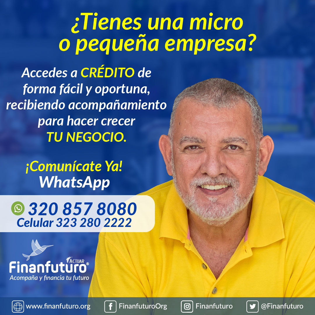 ¡HAZ CRECER TU EMPRESA!
#ConFinanfuturo eliges la mejor opción de acompañamiento e inversión para tu negocio, proyecto o empresa, nuestras líneas de créditos son ideales para potencializar tus actividades y procesos.
#Finanfuturo, más cerca del #empresario que eres