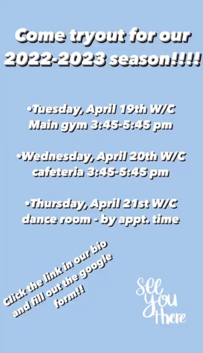 Are you interested in being a part of our team!? Come to our tryouts!!