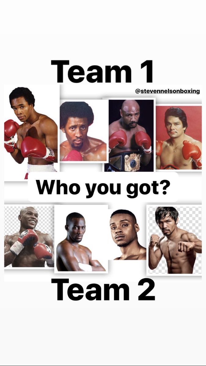 MsPrettyBeast's tweet photo. This a good 1! Im undecided but I’m leaning more towards team 1 because I love Hagler but team 2 is deep with some of my favs! So I gotta ask? 
Who y’all got? Team 1 or Team 2? https://t.co/fE8fppgdc2