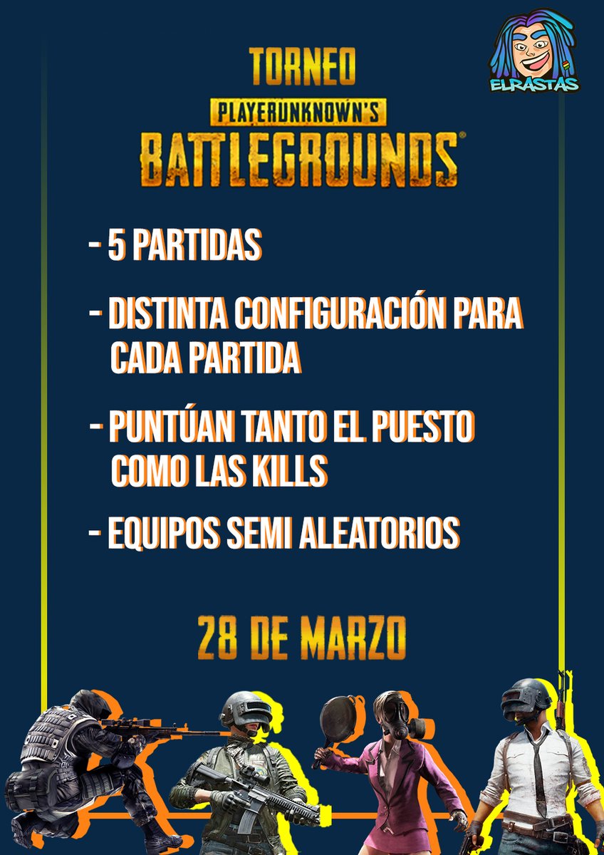 Os recuerdo a todos que el Lunes 28 organizamos un torneo de PUBG, se agradece un RT ;D