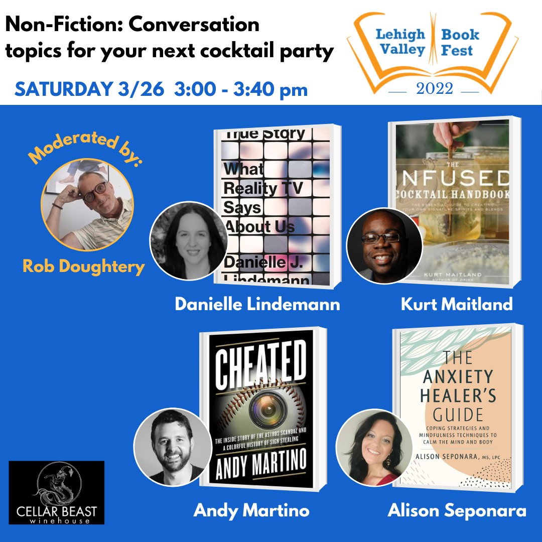 LVBookFest 📚 (@lvbookfest) on Twitter photo Perhaps the most interesting mix? <a href="/djlindee/">Danielle Lindemann</a> , <a href="/mainmanmaitland/">Kurt Maitland</a> <a href="/martinonyc/">Andy Martino</a> and <a href="/helphealanxiety/">The Anxiety Healer</a> - with the fabulous Rob hosting? Plus a glass of vino from a local winehouse? JOIN US! <a href="/letsplaybooks/">PLAY BOOKS!</a> had fun with this one! #LVBookFest <a href="/paBAPL/">BAPL</a> Perhaps the most interesting mix? <a href="/djlindee/">Danielle Lindemann</a> , <a href="/mainmanmaitland/">Kurt Maitland</a> <a href="/martinonyc/">Andy Martino</a> and <a href="/helphealanxiety/">The Anxiety Healer</a> - with the fabulous Rob hosting? Plus a glass of vino from a local winehouse? JOIN US! <a href="/letsplaybooks/">PLAY BOOKS!</a> had fun with this one! #LVBookFest <a href="/paBAPL/">BAPL</a>