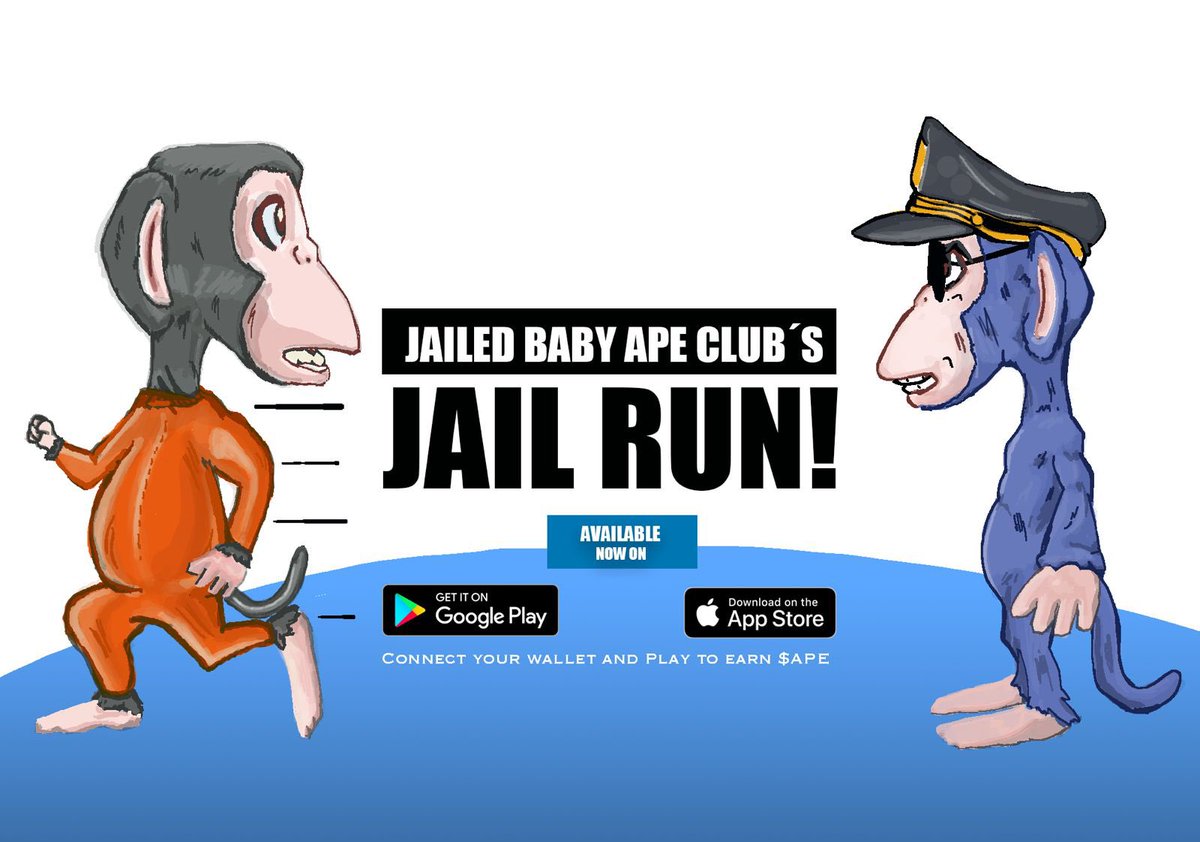 JailedBabyApes's tweet photo. Officially introducing our P2E game
" Jail Run! " now available to download on apple &amp; google!

App Store - https://t.co/ukJFN3znmd

Google Play - https://t.co/xzwkovZq8q

LIKE AND RETWEET THIS 🐵🚓 https://t.co/9tYe32jNml