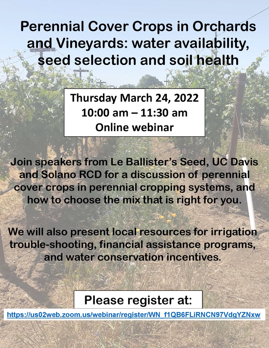 Drop on by to our webinar on Cover Crops in Orchards and Vineyards tomorrow at 10 am! 🍇👩‍🌾🌱
Register at us02web.zoom.us/webinar/regist…