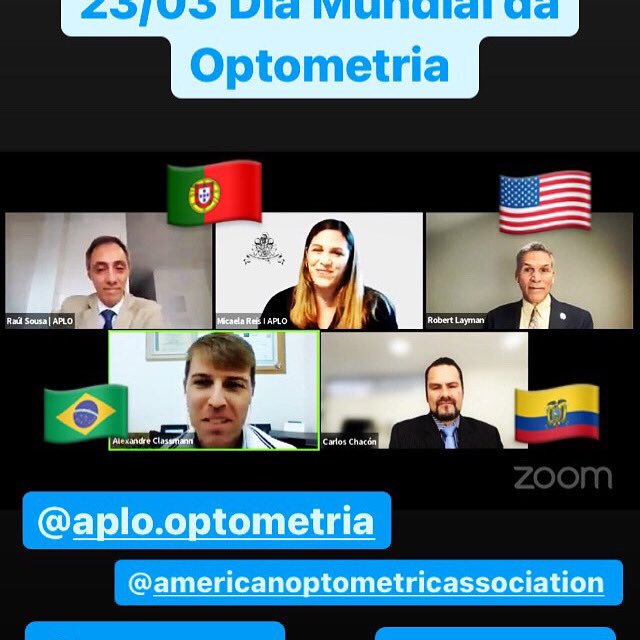 Com presidente Raúl Sousa e Micaela Reis da @APLOptometrista de Portugal 🇵🇹, Robert Lyman presidente da <a href="/AOAConnect/">AOAConnect</a> EUA 🇺🇸, e Carlos Chacón, presidente da Federação de Optometria do Equador 🇪🇨, representei o Brasil🇧🇷 e o <a href="/CROORSOficial/">CROORS</a> Rio Grande do Sul.
#optometria #optometry