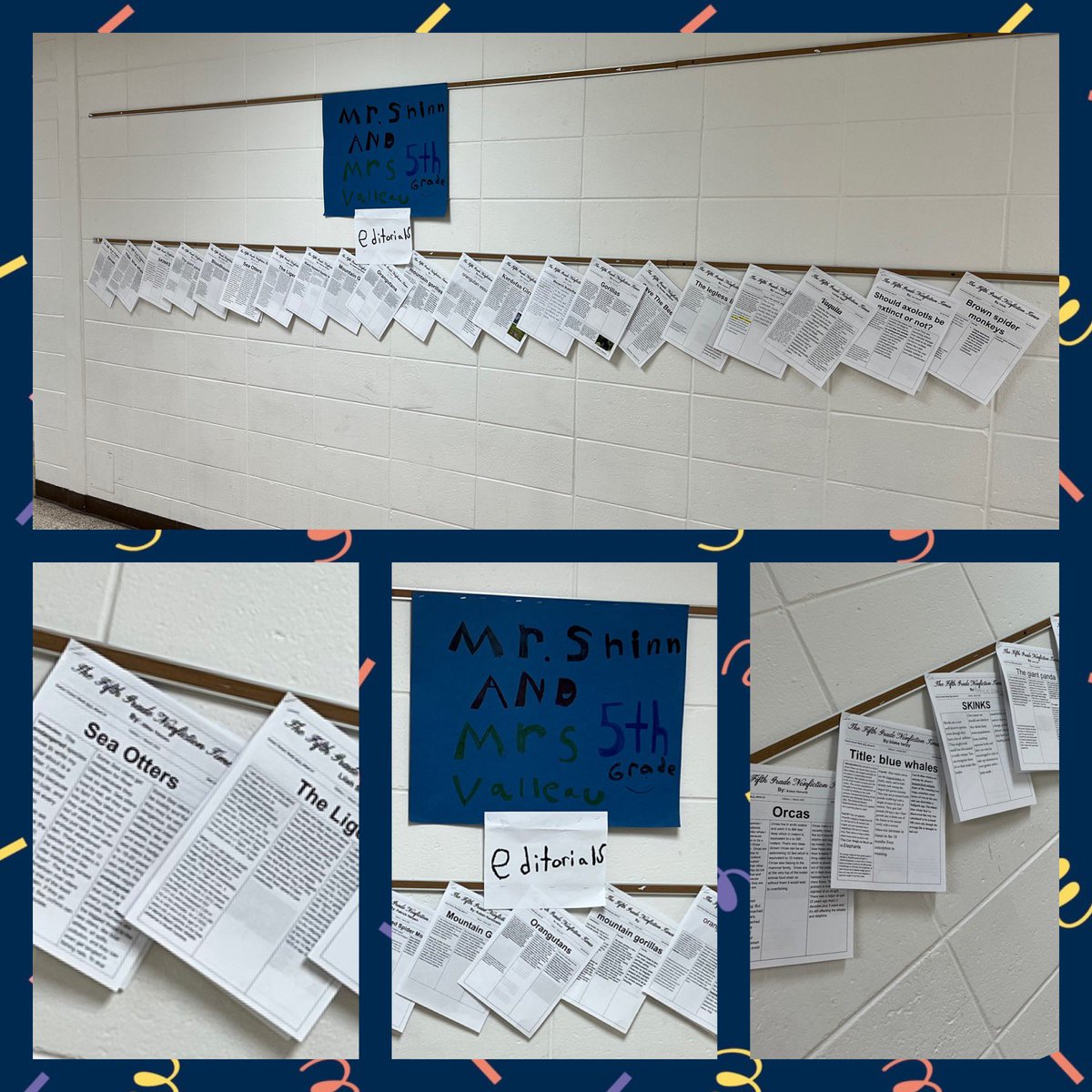 Mr. Shinn and Mrs. Valleau’s 5th Grade Classroom wrote editorials supporting the reasons for saving their favorite endangered animal species! #OneTownOneTEAm