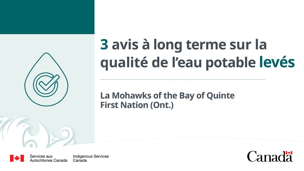 GCAutochtones's tweet photo. La Mohawks of the Bay of Quinte First Nation (Ont.) a levé 3 avis à long terme sur la qualité de l'eau potable, en vigueur depuis 2008. https://t.co/vySgWmabPn #InfraPN @MBQTMT https://t.co/AvHzKHGuWo