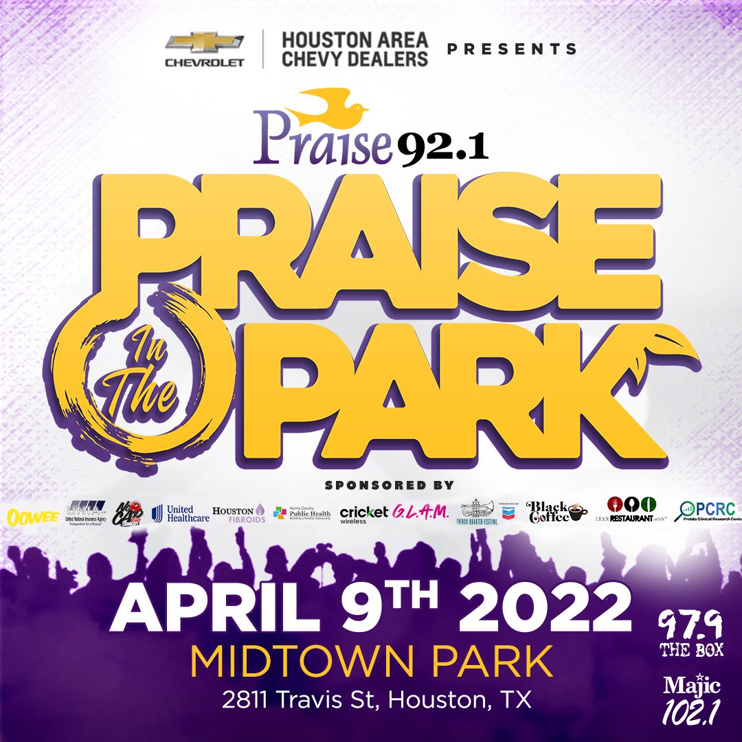 Majic1021's tweet image. Get ready for a day of inspiration, family &amp;amp; fun as 92.1 and Your #Houston Area Chevy Dealers Present: #PraiseInThePark! Saturday April 9 in Midtown Park. Free to the public! For a full list of performers and hosts, visit us online. #houstonchevy
