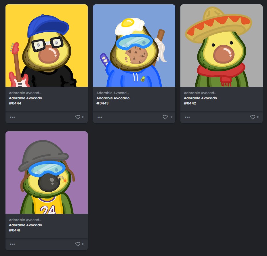 Minted my <a href="/adorablecados/">Adorable Avocados</a> 🔥 

♥Much love to @demigodzx_eth &amp; @_yeetpizza 

#NFTCommunity