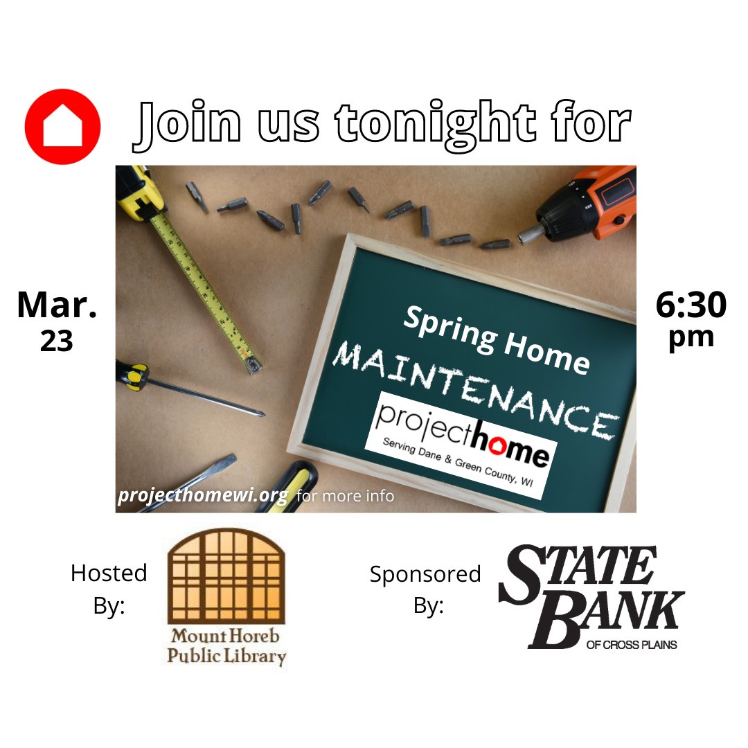 projecthomewi's tweet photo. Spring rains = Spring home maintenance. Free class tonight in Mount Horeb with @statebankofcp 
#HomeMaintenance #PHTeamWI https://t.co/XfUdYgeQhr