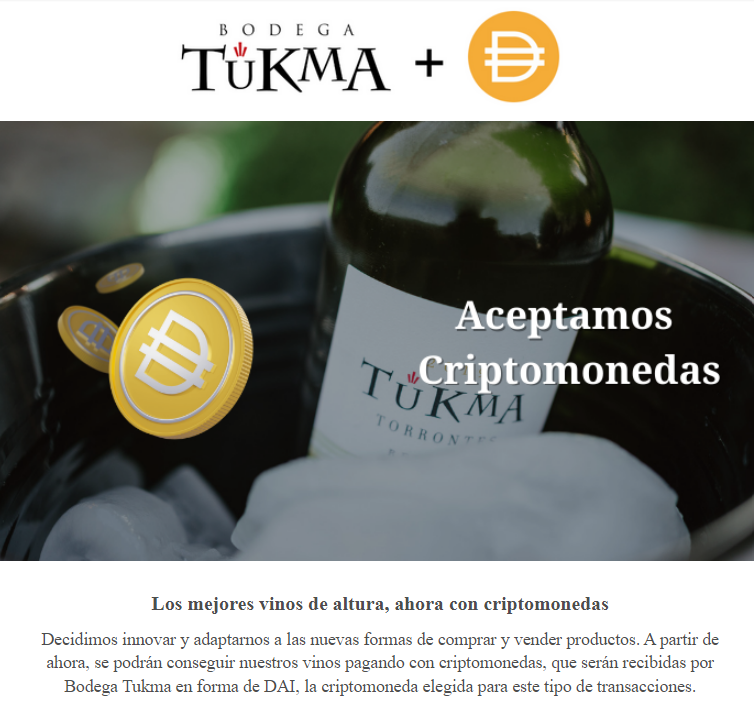 Vino + Cripto = Bodega Tukma

Compra vinos desde la tienda online de Bodega Tukma con envió gratis - tukma.com -

Red: BNB
Aceptamos: DAI, USDT, USDC, BUSD

Convertí en brindis las cripto que tengas en <a href="/buenbit/">Buenbit</a>, <a href="/lemonapp_ar/">Lemon Argentina</a>, <a href="/belo_app/">belo 🌎</a>, <a href="/BinanceArg/">Binance Argentina</a>!