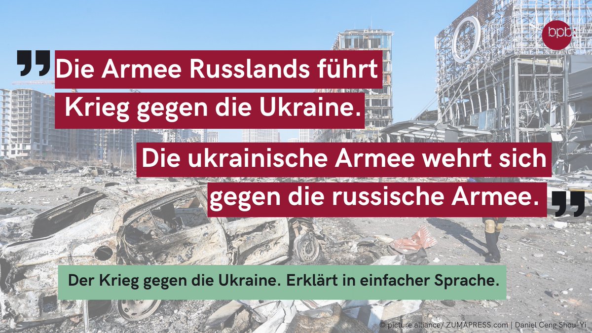 bpb_de's tweet photo. Neu im Bereich "einfach POLITIK" auf unserer Website. 

Der #Krieg gegen die #Ukraine. In #EinfacheSprache erklärt.

👉 Unter diesem Link: https://t.co/7J7wsnuqSa https://t.co/j9g6PS7lwm