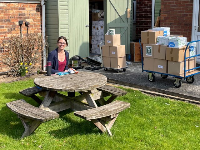 Our lovely colleague having lunch in the sun!! A well deserved break after getting all those parcels out in just one morning!