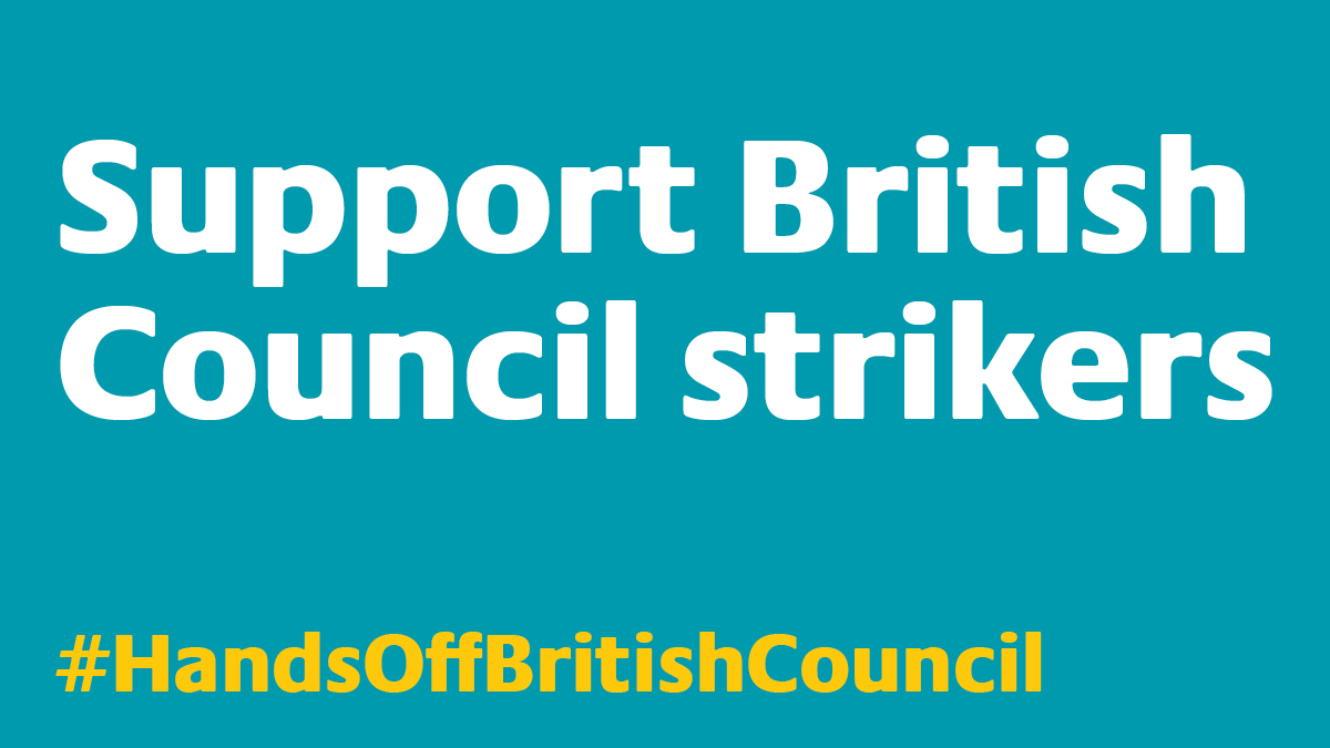 Support <a href="/BritishCouncil/">British Council</a> members worldwide who are on strike today and tomorrow (24 and 25 March) over job cuts and redundancies. The two-day strike will be marked by an online rally at 2pm today. All members and supporters welcome.
bit.ly/BSStrike240322
#HandsOffBritishCouncil