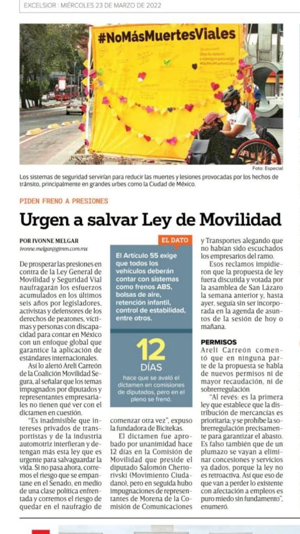 CoalicionMS's tweet photo. ¡La seguridad vial de todas las personas debe ser garantizada y todos debemos colaborar para lograrlo! ¡Basta de interferencias de industria automotriz y otros sectores, es hora de aprobar #LeyMovilidadSegura #VotenSinReservasYA @Mx_Diputados #500de500 ! https://t.co/g7gkXzOkT8