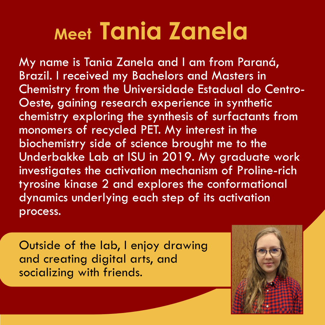 BBMB GLC (@bbmb_glc) on Twitter photo Today, our graduate student Tania Zanela presents in our Bio-WIP seminar series. Tania works in Dr. Eric Underbakke Lab on the activation mechanism of Pyk2. Today, we invite you to take a moment to meet <a href="/taniapalhano/">Tania Palhano</a> and learn more about her professional journey. Today, our graduate student Tania Zanela presents in our Bio-WIP seminar series. Tania works in Dr. Eric Underbakke Lab on the activation mechanism of Pyk2. Today, we invite you to take a moment to meet <a href="/taniapalhano/">Tania Palhano</a> and learn more about her professional journey.