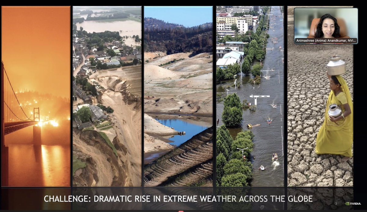 hunter_abigail's tweet photo. Giant thanks to @AnimaAnandkumar for giving us a snapshot of how her team @Caltech &amp; @NVIDIAAI  are using #FNOs to simulate and predict extreme weather, hopefully helping to mitigate effects of natural disasters! Join us live now !#LDVVisionSummit https://t.co/a8qnoWjrCX https://t.co/2i0WtMHR8M