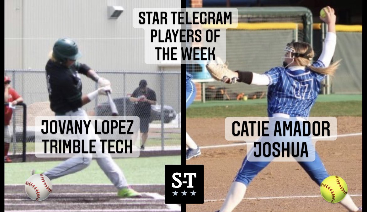 Gosset41's tweet photo. Congrats to Trimble Tech’s @Jovany_003 and Joshua’s @catieamador27 on winning @dfwvarsity @startelegram high school baseball and softball players of the week! Jovany hit for the cycle vs Southwest while Catie had 19K 0ER vs Red Oak and Corsicana https://t.co/YXMLGTwhM8