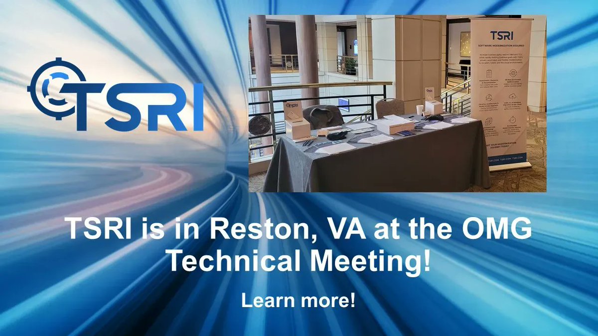 TSRI's tweet photo. Accelerate software modernization projects from years to months—or weeks. Learn how at this week’s @ObjectMgmtGroup meeting and in this blog post. #SoftwareModernization #ObjectManagementGroup #OMG, #Modernization #Automated #Refactoring #SoftwareStandards https://t.co/KspQwfcuNZ https://t.co/EzBBo94xGB