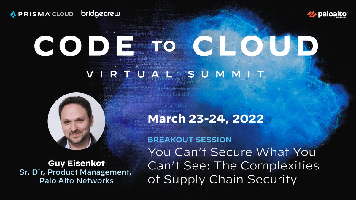 bridgecrewio's tweet photo. Gain visibility 👀 into all things #supplychainsecurity with our very own Bridgecrew Co-founder, @guysenkot, in this next #CodeToCloudSummit talk.
🌟 Catch it on Track 2️⃣ in 15 minutes! https://t.co/lwgOBIz2Iy https://t.co/SwDKx2mDTC