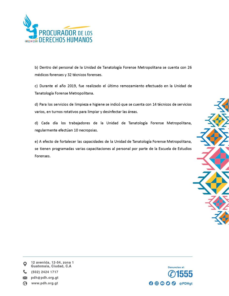 PDHgt's tweet photo. #HallazgosPDH #ConclusionesPDH y #RecomendacionesPDH de verificación de las condiciones laborales de las personas trabajadoras de la Unidad de Tanatología Forense Metropolitana del @INACIFGT

https://t.co/WokHBecA1a https://t.co/kVPBvQPJl9