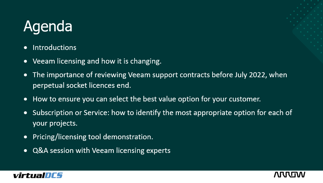 virtualDCS's tweet photo. There is still time to sign up for our last workshop tomorrow

The #workshop will help #Veeam partners and the #reseller community to understand the benefits of Veeam’s #licensing portfolio.

Find the agenda for the workshop below or to sign up click here https://t.co/1ls4bie6CJ https://t.co/scOlEZ9ZBo
