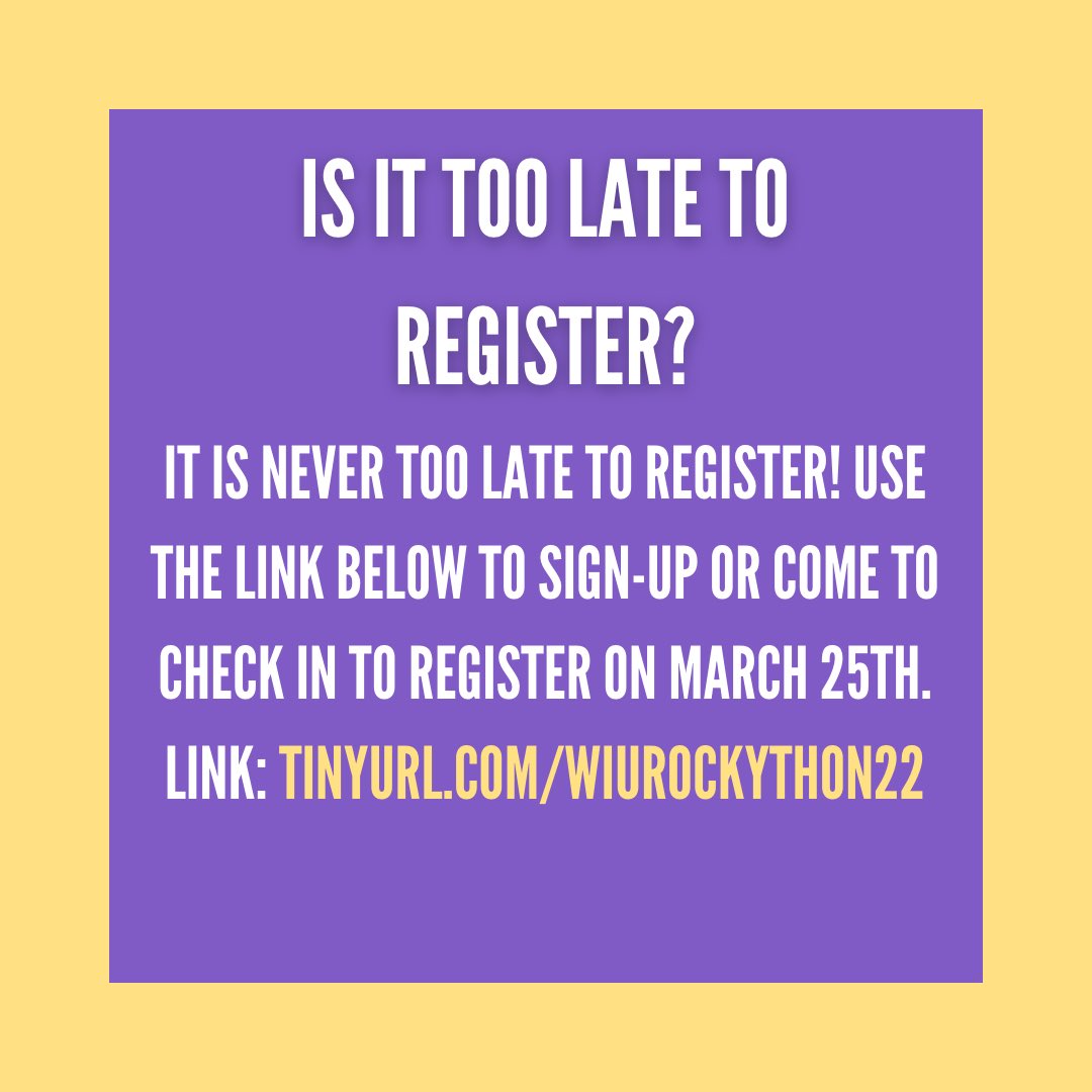 Our main event is 3 days away! Here is some important information for it. 

Link to register: tinyurl.com/wiurockython22