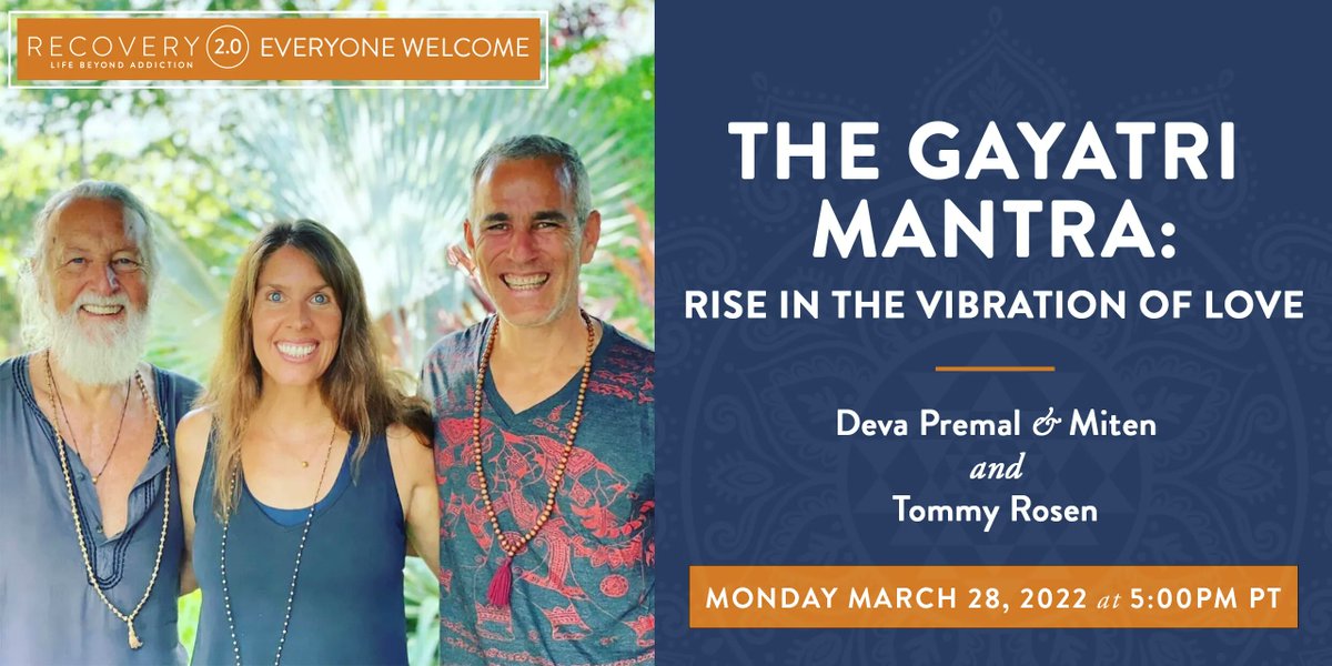 ALL ARE WELCOME! Monday, March 28, we are having a SPECIAL gathering with world-renowned devotional artists, @DevaPremalMiten They will lead us in chanting 108 rounds of the Gayatri Mantra, which is one of the oldest and most revered mantras. Sign up: buff.ly/3D3sXDs