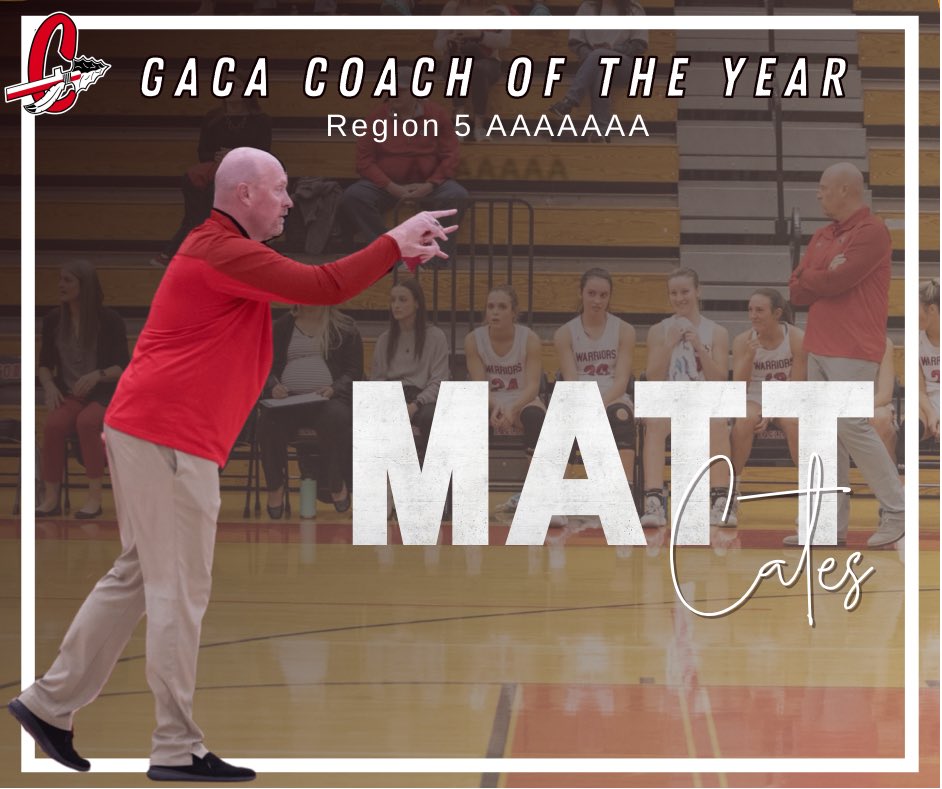 Great programs have great leaders. Congratulations to @CoachCates32 on being named Region 5 AAAAAAA GACA coach of the year! Your work ethic, and love for Cherokee basketball is unmatched…thank you for all you do coach #warriormentality