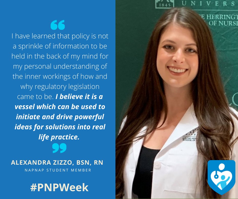 NAPNAP's tweet photo. NAPNAP knows that students are crucial to the future of the pediatric health care system and our profession. Student member Alexandra Zizzo shared her personal experiences and thoughts on regulatory legislation and how it can be used to help create lasting change.
#PNPWeek https://t.co/DTLiKNmkcE