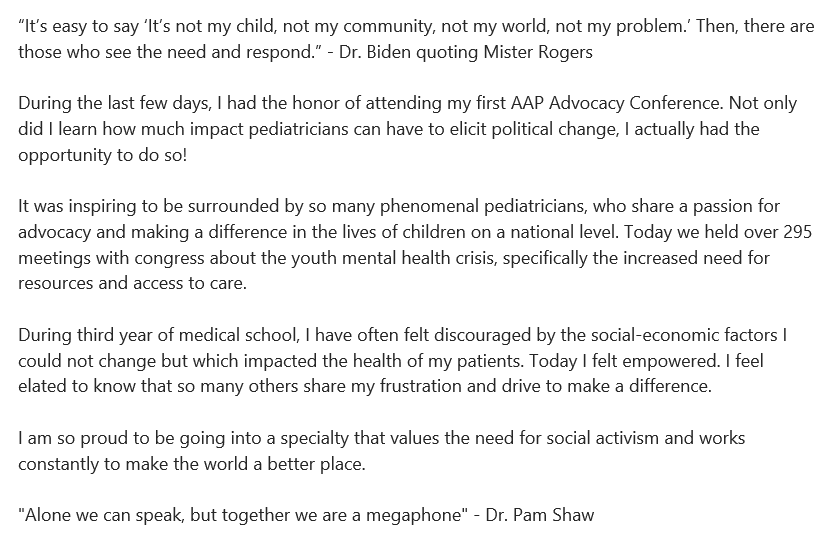 bmgois's tweet photo. “It’s easy to say ‘It’s not my child, not my community, not my world, not my problem.’ Then, there are those who see the need and respond.” - Dr. Biden quoting Mister Rogers

#AAPAdvocacy #PutKids1st #Tweetiatrician #MentalHealthMatters

https://t.co/wUkbRiK377 https://t.co/YPNeF6mY6Z