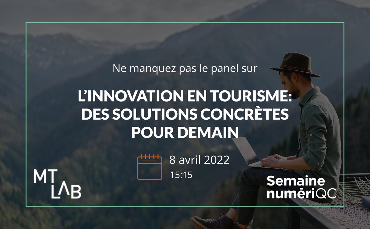 MTLab (@mtlabtourisme) on Twitter photo L'innovation en tourisme : des solutions concrètes pour demain
Le vendredi 8 avril lors de la @SemainenumeriQC , <a href="/martinlessard/">Martin Lessard</a> animera la discussion en compagnie de 3 entreprises innovantes: Life line technologies, @msjwebapp et @Leavpay!
Plus d'infos: bit.ly/3Im7xlZ L'innovation en tourisme : des solutions concrètes pour demain
Le vendredi 8 avril lors de la @SemainenumeriQC , <a href="/martinlessard/">Martin Lessard</a> animera la discussion en compagnie de 3 entreprises innovantes: Life line technologies, @msjwebapp et @Leavpay!
Plus d'infos: bit.ly/3Im7xlZ