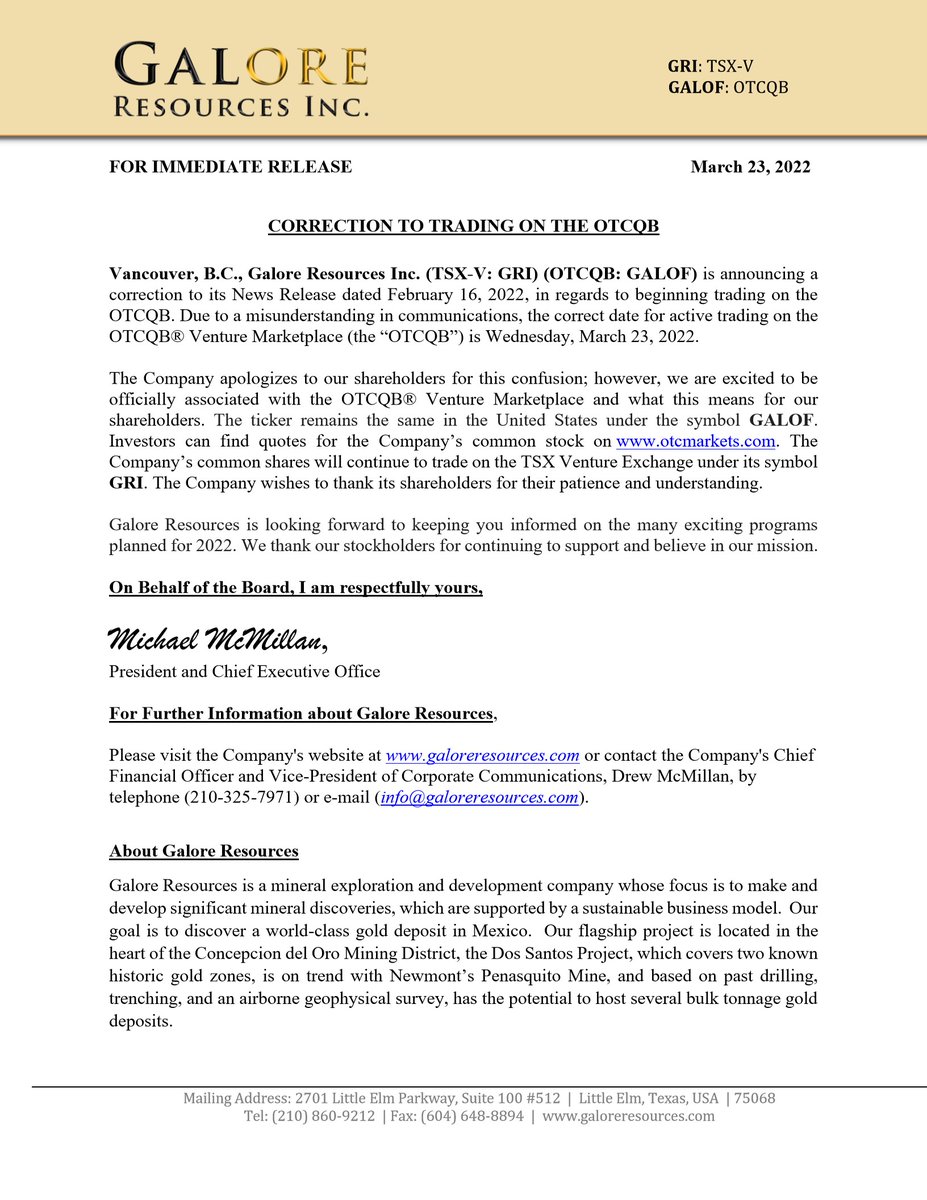 Galore Resources Inc tweet media