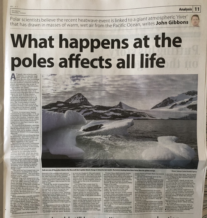 Fair play to <a href="/irishexaminer/">Irish Examiner</a> for giving this piece on #polar heatwave such a decent splash today. 

This story is deadly serious. I remain hopeful that <a href="/rtenews/">RTÉ News</a> will someday consider taking #ClimateEmergency seriously &amp; covering it too...