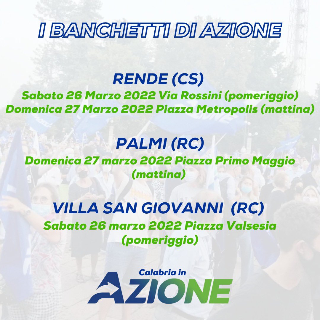 *“Sabato e Domenica porteremo la Politica dove deve stare!”*

Vieni a trovarci per conoscere @Azione da vicino, i nostri valori, la nostra visione di politica, le nostre proposte e quello che stiamo facendo in Calabria e nei singoli gruppi territoriali.
.
#Azione #azionecalabria