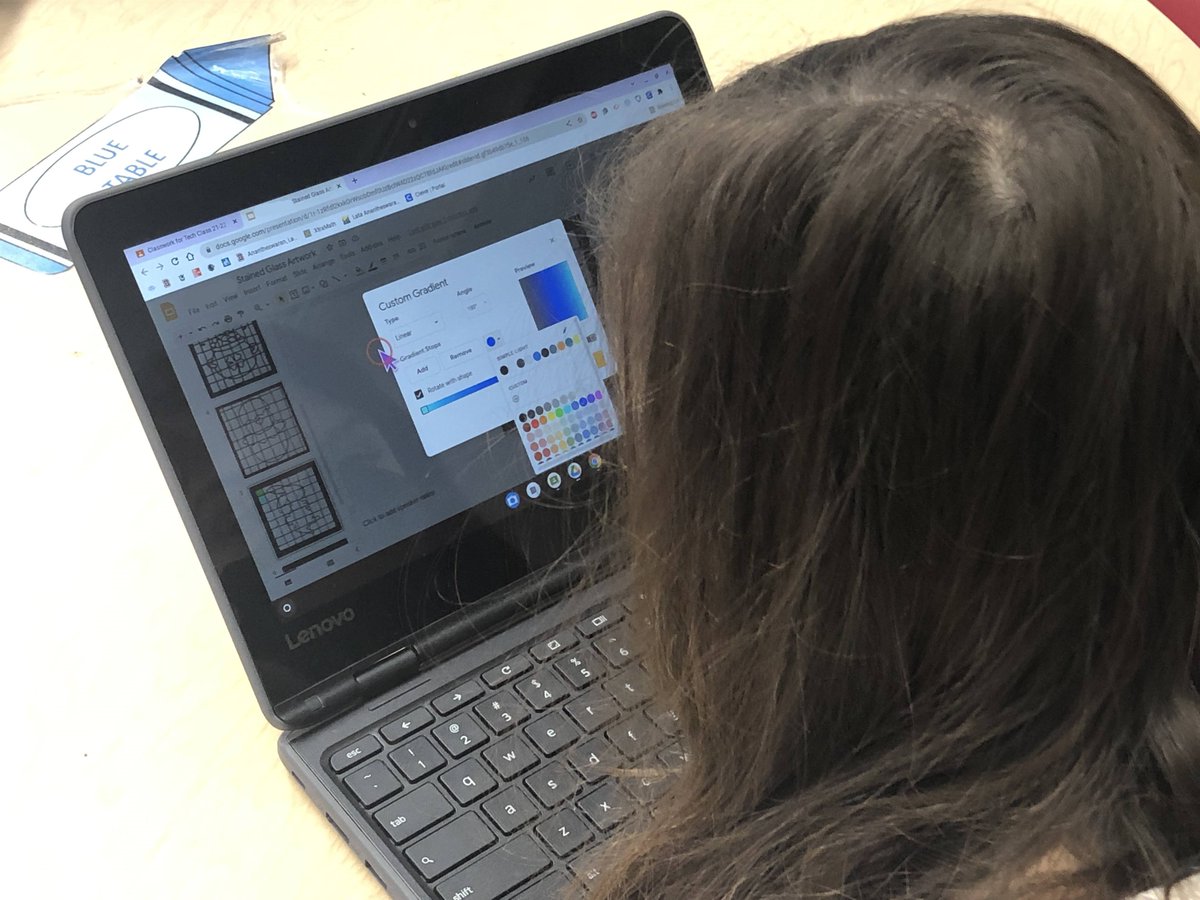 HenryTechK5's tweet image. I love that my students aren&apos;t afraid to click &amp;amp; take risks. One of my students figured out how to create custom gradients while making Stained Glass Art so, of course, I had him share with the rest of the class. The end result was AMAZING!  #BellPride