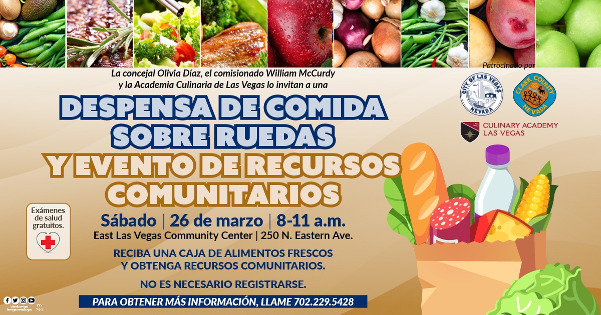 This Saturday, we will be holding a Drive-Thru Food Assistance Pop-Up with Councilwoman <a href="/OliviaDiazLV/">Olivia Diaz</a>  and Commissioner <a href="/CommishMcCurdy/">Commissioner William McCurdy II</a>  
🗓 When: Saturday, 8-11am
📍 Where: East Las Vegas Community Center (250 N. Eastern Ave, Las Vegas, NV 89101)

#efa #foodassistance  #lasvegas