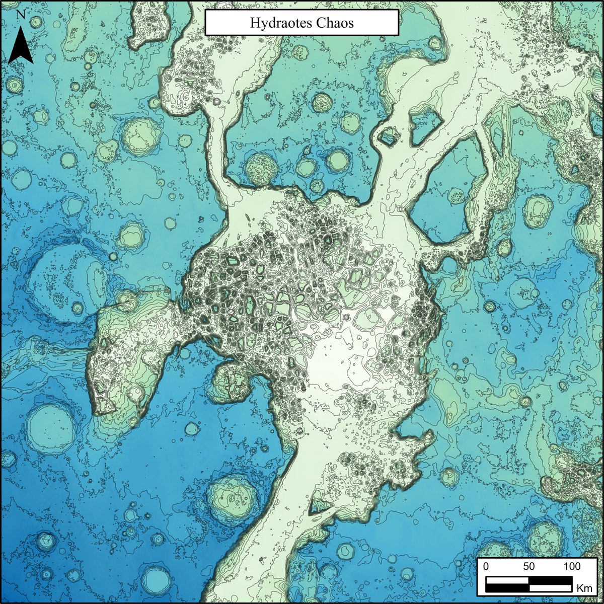 CryoGray's tweet photo. My procrastination Mars map this month is the chaotic terrain of Hydratores Chaos! MOLA Elevation map with 250m contours. I love those colours😍

#Mars #MarsGeology #MarsMapping #Geology #MOLA #ArcGIS #ESRI #phdlife https://t.co/zabG7GGONv
