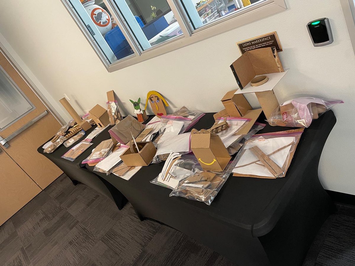 makermrspfaff's tweet photo. Controlled chaos of creative cardboard construction has commenced!! Clearly, Ss are excited when they show up an hour and a half before school to work on it. Imaginology 2022, here we come! 

#makerspace #cardboardcreations #creativity #problemsolving #ocfair #imaginology2022 https://t.co/kTW6rMyTlP