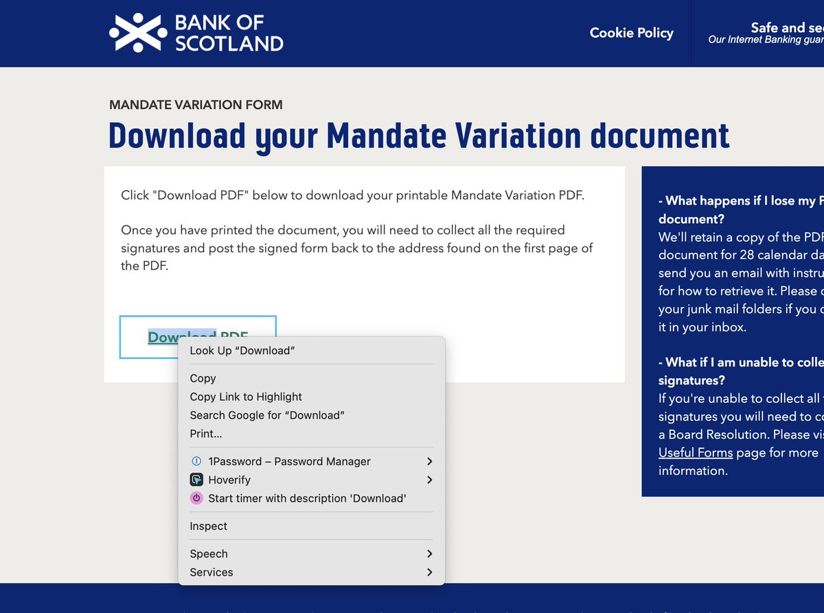 GordonSheppard's tweet photo. @BankofScotland Right mouse click does't offer a download file option (PDF hasn't generated, so nothing there yet) https://t.co/r7tWHGZoAK
