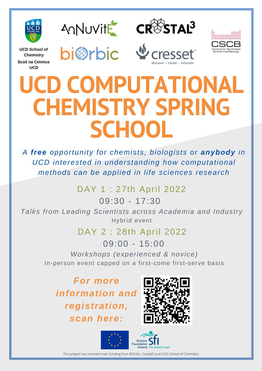 CRYSTAL3 CONSORTIUM (@crystal3project) on Twitter photo We are really excited about this training school in computational chemistry organised by <a href="/ucdchemistry/">UCD Chemistry</a> <a href="/biOrbic_centre/">BiOrbic Research Ireland Centre for Bioeconomy</a> <a href="/cressetgroup/">Cresset</a> and <a href="/Crystal3Project/">CRYSTAL3 CONSORTIUM</a>
Hybrid event (limited in-person spaces).
Free registration👇
cresset-group.com/about/events/u…
#Compchem #InvestEUResearch #MSCA #H2020 We are really excited about this training school in computational chemistry organised by <a href="/ucdchemistry/">UCD Chemistry</a> <a href="/biOrbic_centre/">BiOrbic Research Ireland Centre for Bioeconomy</a> <a href="/cressetgroup/">Cresset</a> and <a href="/Crystal3Project/">CRYSTAL3 CONSORTIUM</a>
Hybrid event (limited in-person spaces).
Free registration👇
cresset-group.com/about/events/u…
#Compchem #InvestEUResearch #MSCA #H2020