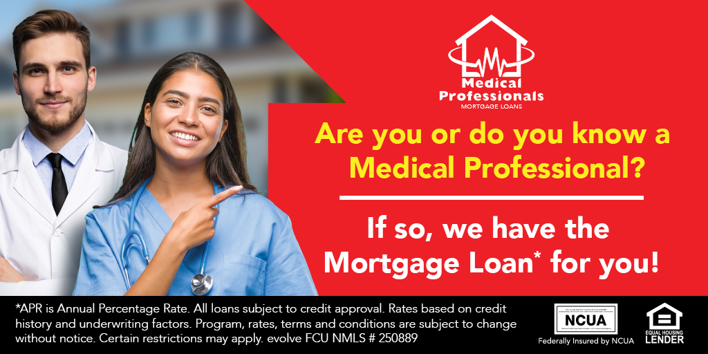 evolveFCU's tweet photo. With a medical mortgage loan from evolve FCU, qualified candidates will be able to finance first mortgage loans without the requirement of Private Mortgage Insurance or Mortgage Insurance Premium.

Apply online today! 
👉 https://t.co/TKYiY3lh0H... https://t.co/6ktaMgl4VH