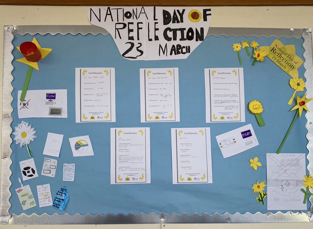 ShanarriMan's tweet photo. NATIONAL DAY OF REFLECTION πΌ
Inspired by the resources from @mariecurieuk 1S2 created a #wallofreflection .
Every single class member has contributed and reflected in some way:
-memory tags
-lost loved ones
-what we are grateful for
-what we disliked
-daffodils https://t.co/bjwckIVl8W